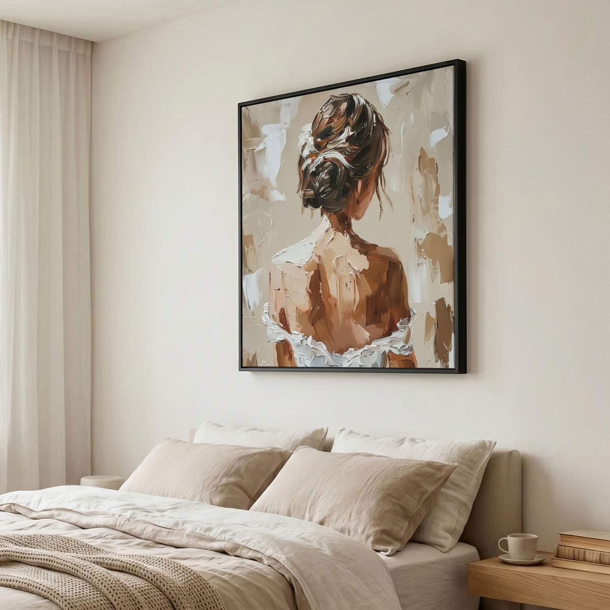 LEINWAND Bilder mit Rahmen - Frau - Farbe - Abstrakt - Beige - Modern - 90x90 - Sandfarben, Textil (90/90cm) - MuchoWow
