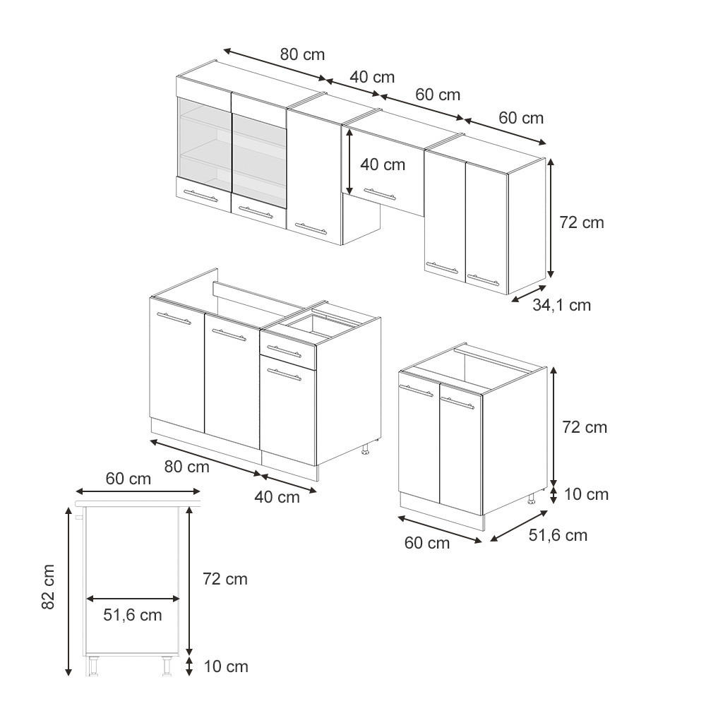 KÜCHENZEILE Fame-Line Grün-Gold Landhaus/Goldkraft Eiche 240 cm AP Marmor - Eiche Wotan/Grün, Holzwerkstoff (240/81.6/60cm) - Vicco