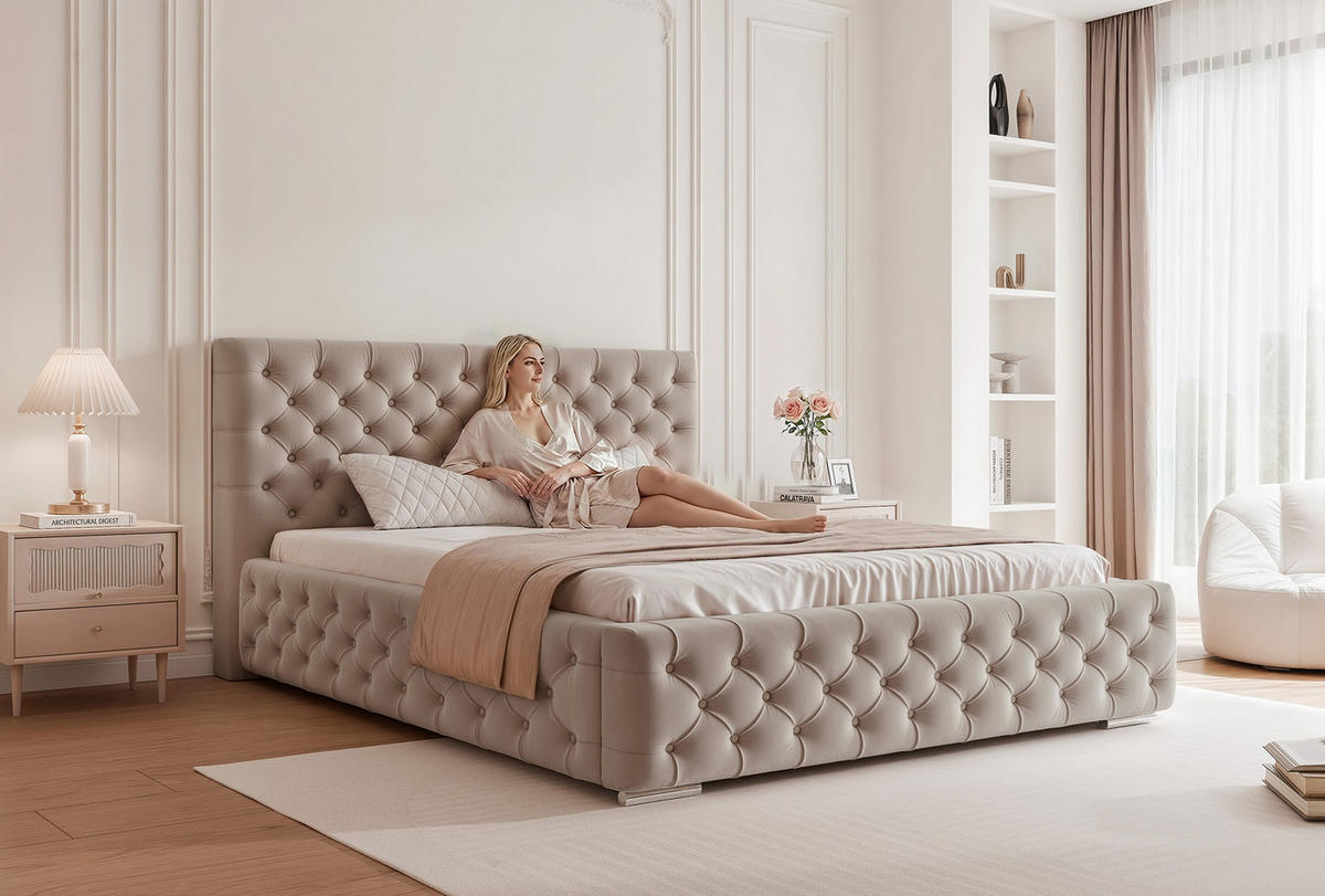 POLSTERBETT CALLIA 200x200 cm, Beige - Beige, Textil (200/200cm) - Fedve