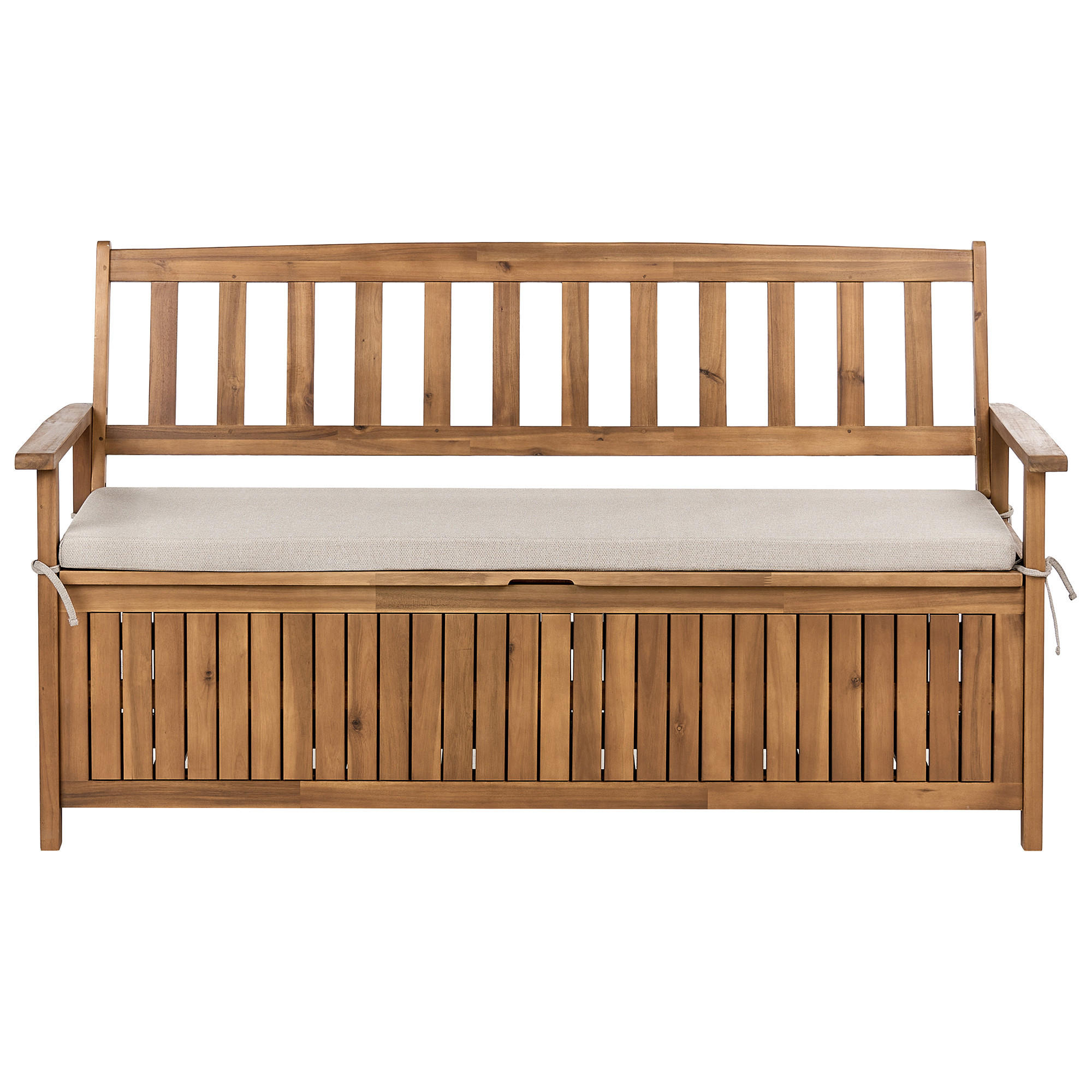 BANCĂ DE GRĂDINĂ cu pernă 160 cm cu spațiu de depozitare lemn de salcâm bej Sovana - maro/bej, lemn (160/91/60cm) - Beliani