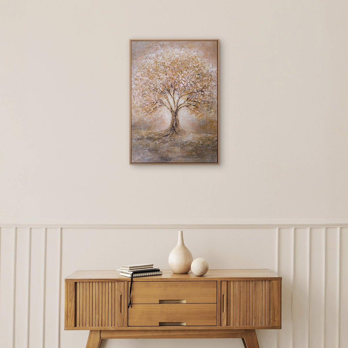 GEMÄLDE Baum des Lichts Schattenfugenrahmen Eichefarben 70x50 cm - Eichefarben, Holz (70/50cm) - YS-art gallery