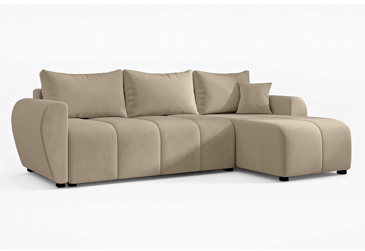 ECKSOFA L Form Malatya Hellbraun 246/145/82 cm stilvolle mit Schlaffunktion R - Hellbraun/Schwarz, Kunststoff/Textil (246/145cm) - AX Living