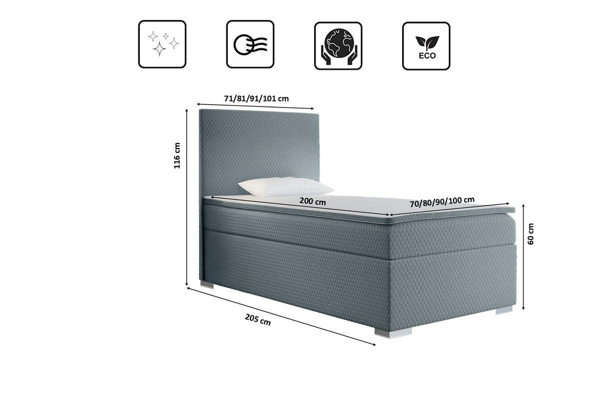 BOXBETT Mit Bettkasten Matratze Topper ICON Blau 100x200 cm Links - Blau, Holz (100/200cm) - Kaiser Möbel