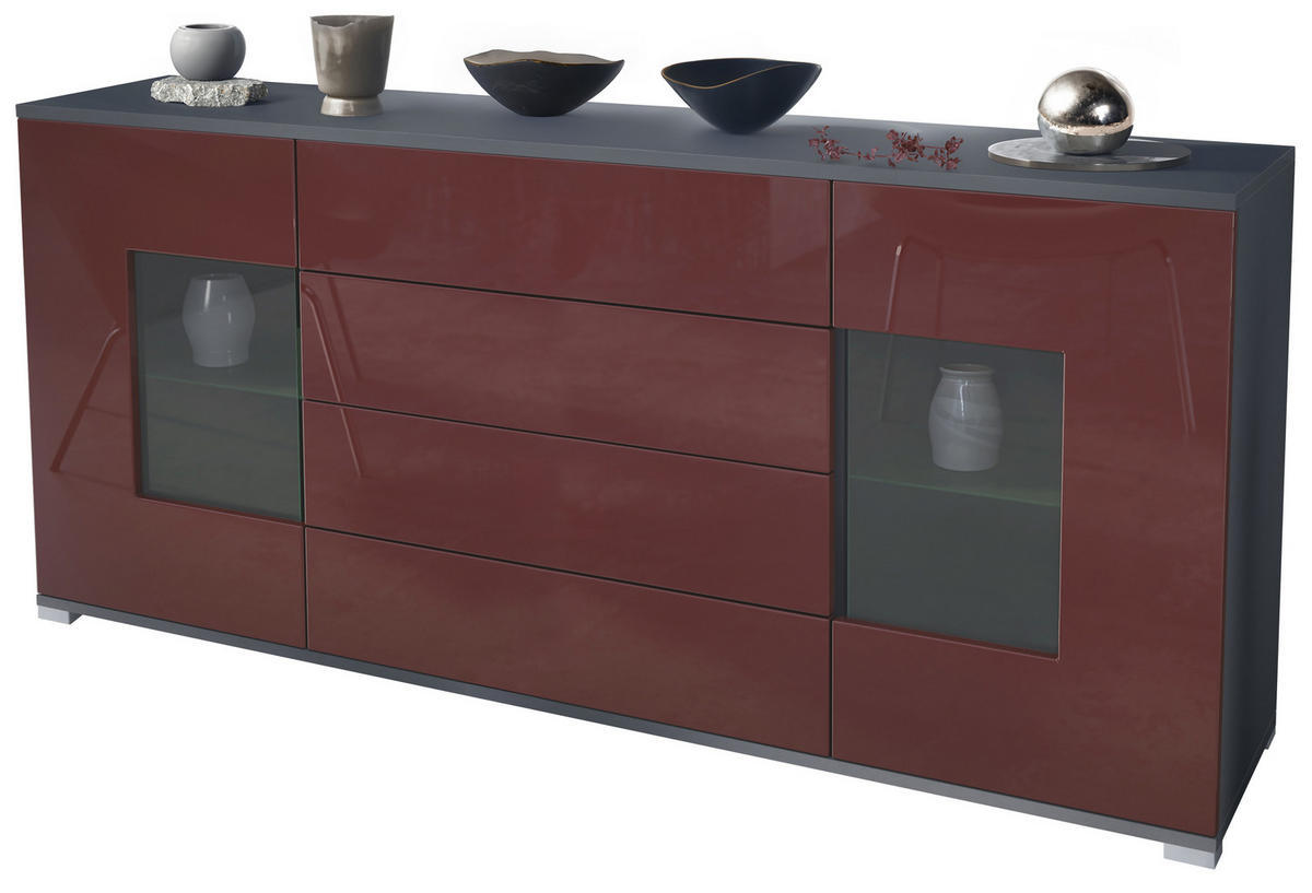 SIDEBOARD Grömitz Bordeaux Hochglanz - Bordeaux, Holzwerkstoff (166.5/75.5/35cm) - Vladon