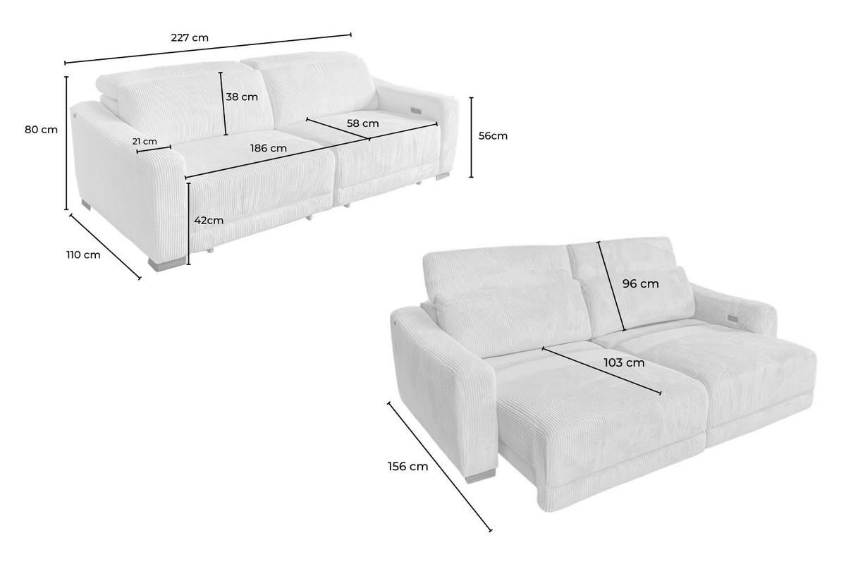 SOFA KIANA Anthrazit Cord Relaxfunktion - Anthrazit/Schwarz, Kunststoff/Textil (227/80/110cm) - KAWOLA