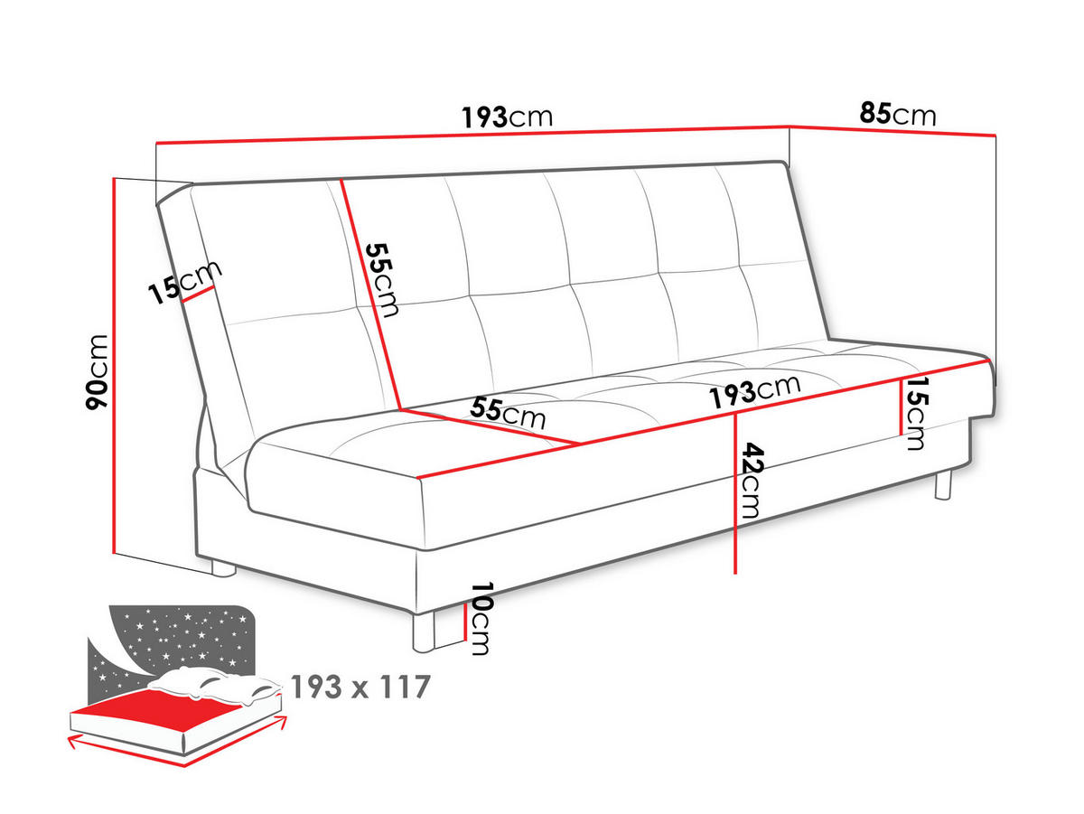 SCHLAFSOFA Enduro XIV Cord - Türkis/Schwarz, Holz/Kunststoff (195/90/85cm) - MIRJAN24
