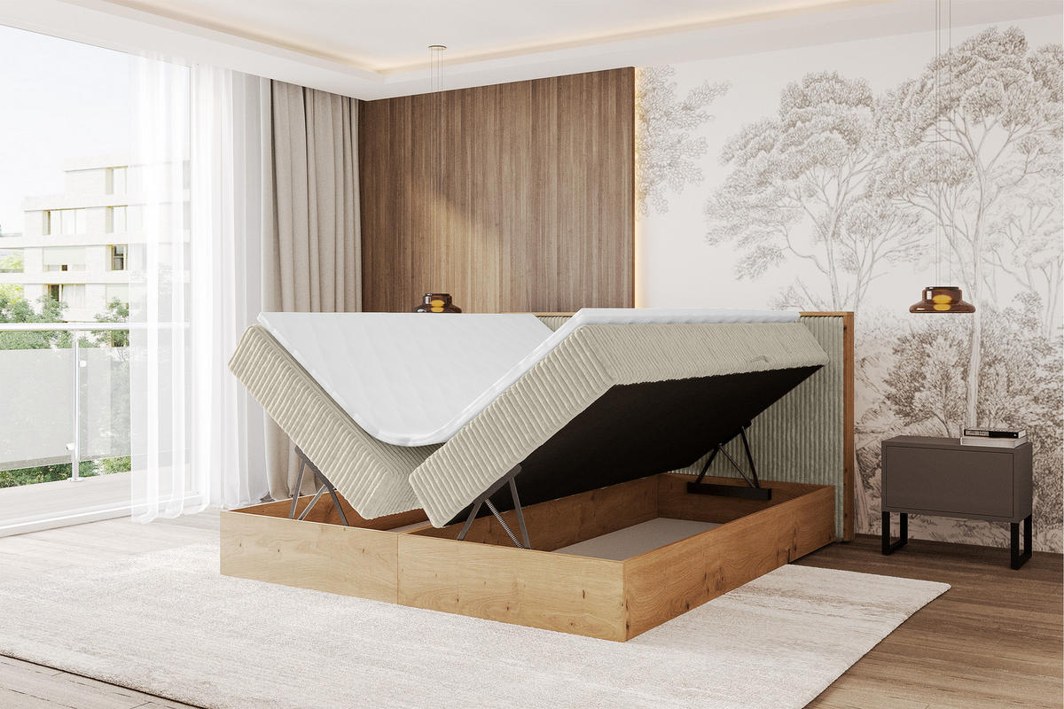 BOXBETT LOLLI9 - 160x200 - H3 Creme - Beige, Holzwerkstoff (160/200cm) - ALTDECOR