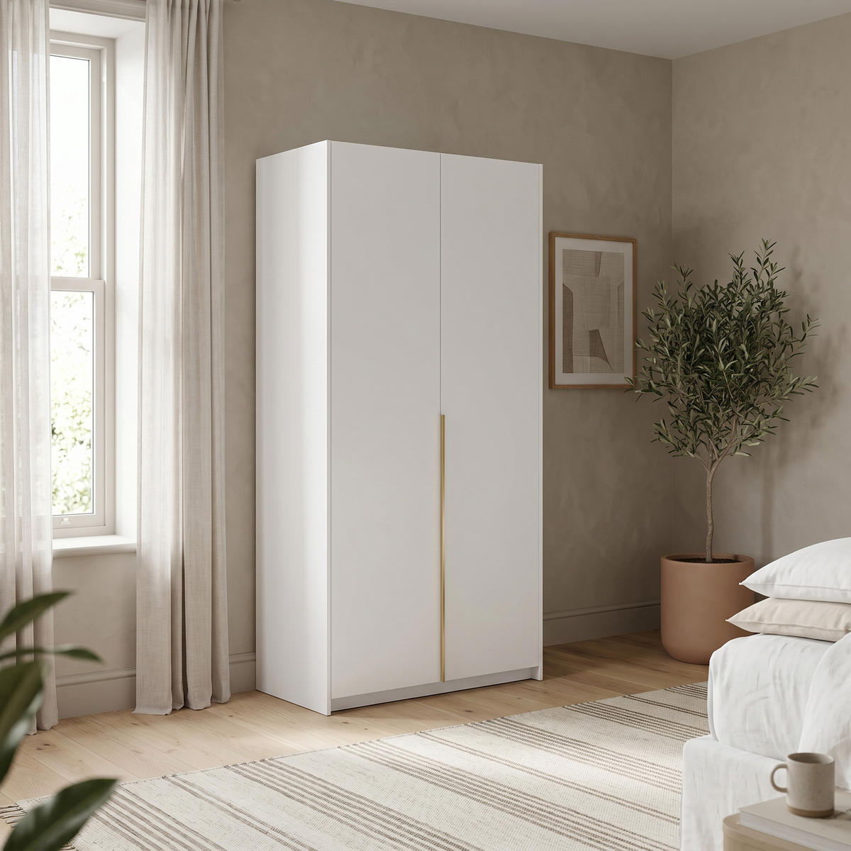 DREHTÜRENSCHRANK AMARA 100/204/58cm 2-türig Weiß - Goldfarben/Weiß, Holzwerkstoff (100/204/58cm) - MASSENO