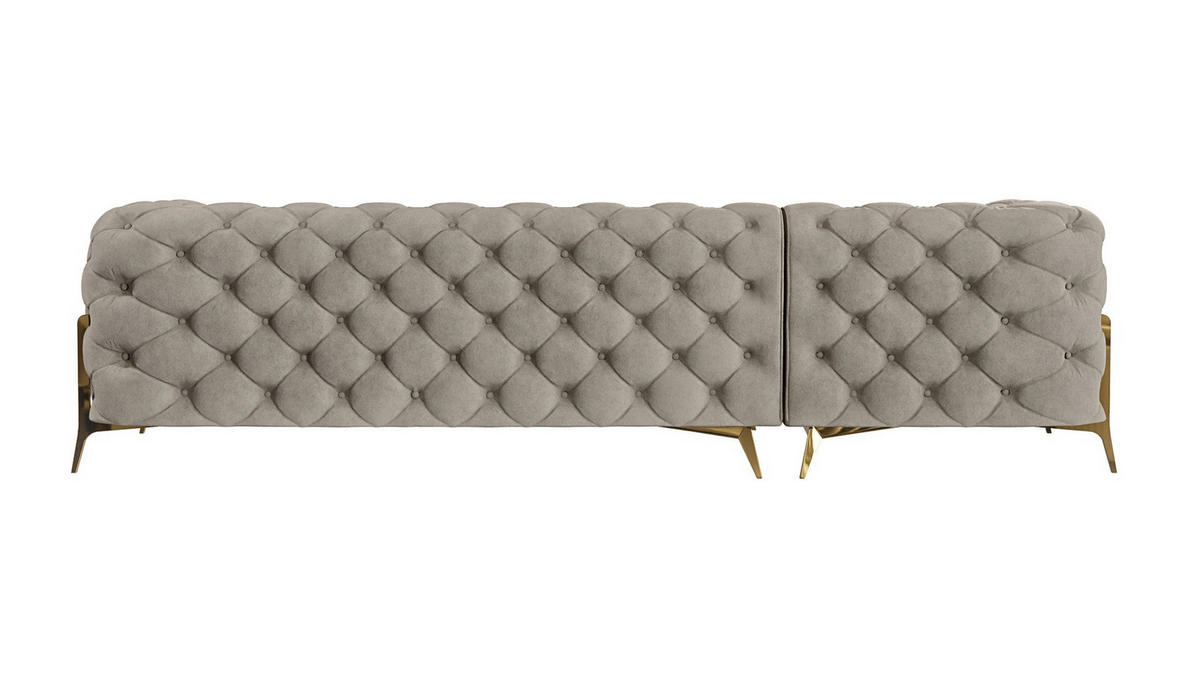 ECKSOFA Chesterfield Lexi Dunkle Creme Samt, Ottomane links - Goldfarben/Creme, Holz/Textil (305/200cm) - S-Style Möbel