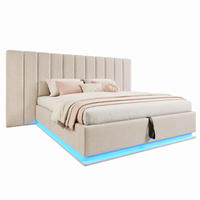 BETT mit Stauraum und LED 160x200 cm Leinen Beige - Beige, Metall (160/200cm) - Meubliv