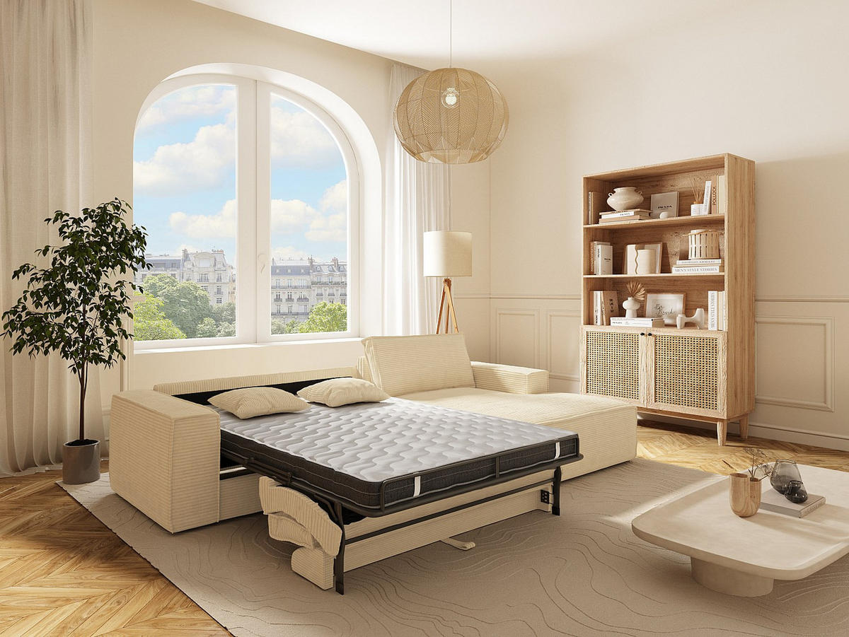 SCHLAFSOFA - 6 Personen - Stoff, Samt - Beige - - Beige, Textil (320/80/165cm) - Vente-Unique