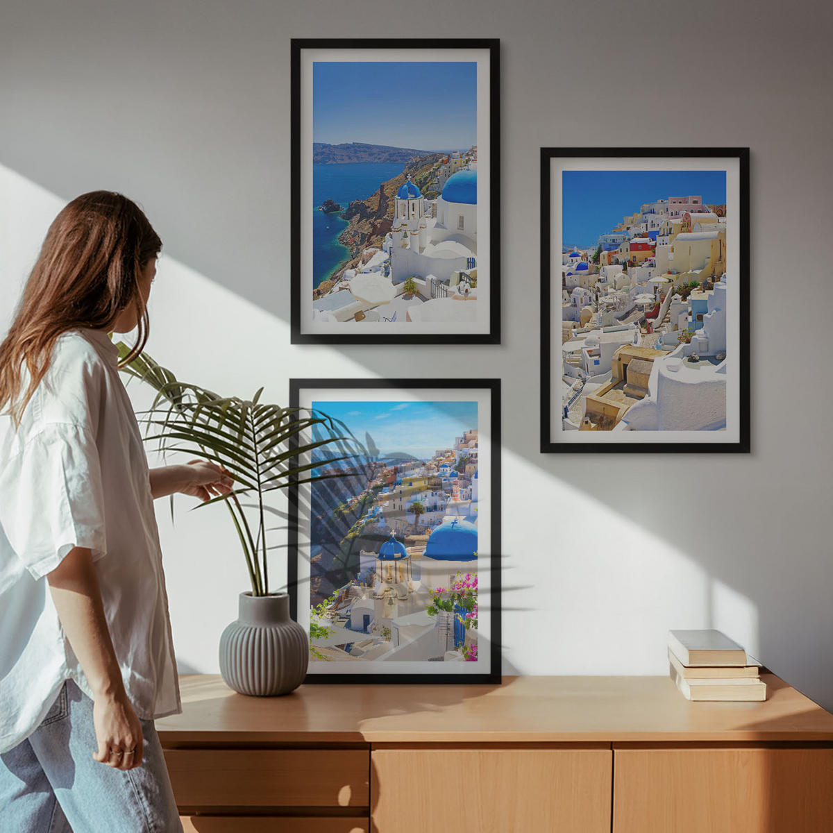 WANDBILDER 3er-Set - 40x60 cm Schwarzer Rahmen - Landschaftsarchitektur Oia Santorini - Schwarz, Kunststoff (40/60cm) - ArtPrintCave
