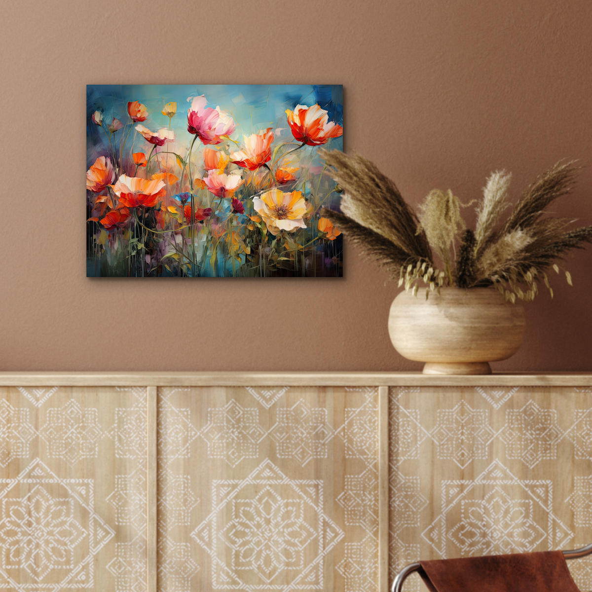 METALLBILD Blumen - Aquarell - Kunst - Botanisch - Natur 40x30 cm - Orange, Metall (40/30cm) - MuchoWow