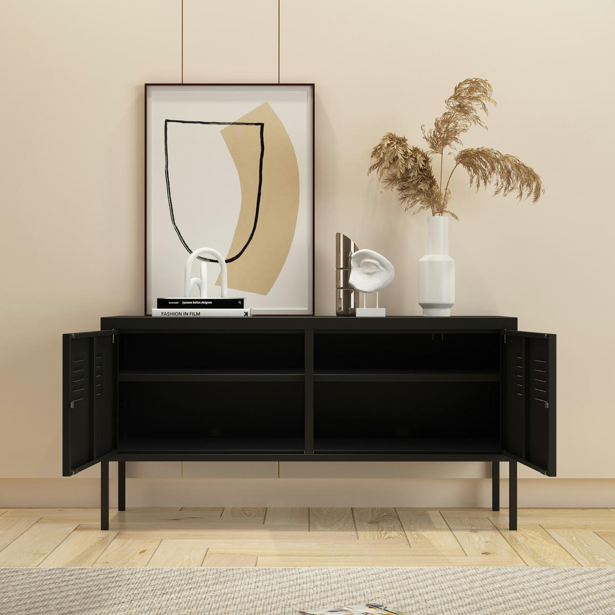 BOČNÍ SKŘÍŇ Pyhtää - černá, kov (40/60/118cm) - [en.casa]