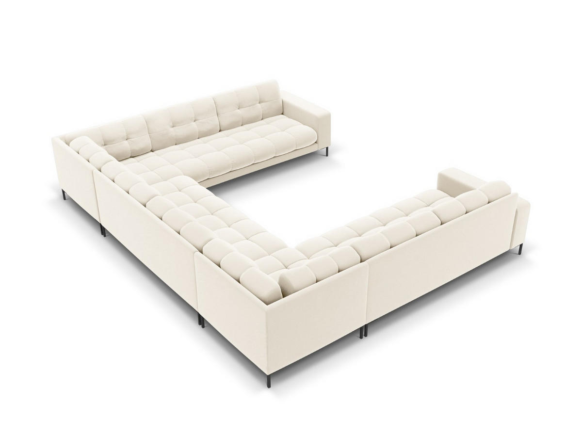 PANORAMASOFA Mamaia aus Samt leichtes beige 9 Sitzplätze - Creme, Textil (256/75/337cm) - Micadoni