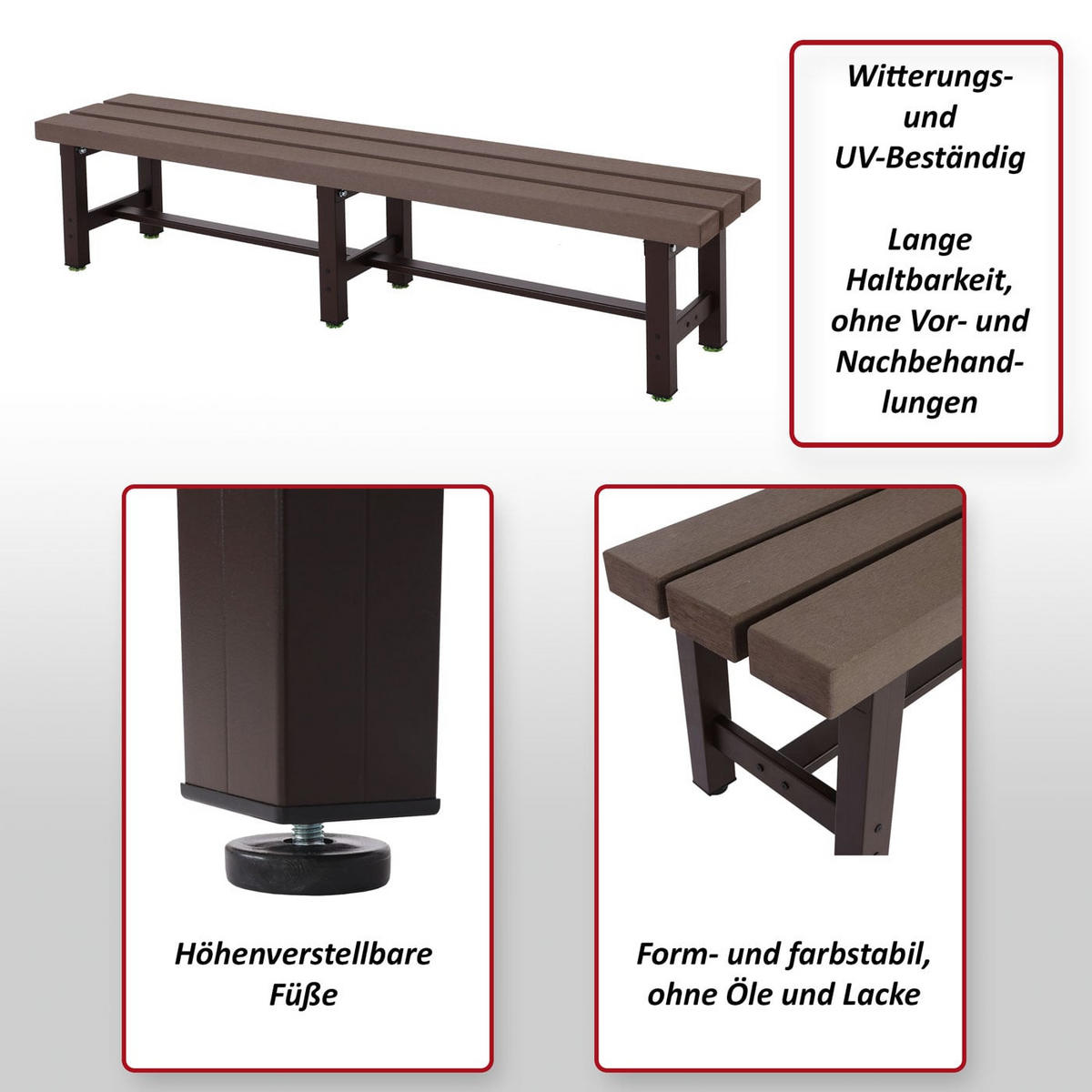 GARTENBANK Alu 40x180x34cm Braun - Braun, Kunststoff (180/40/34cm) - PROREGAL