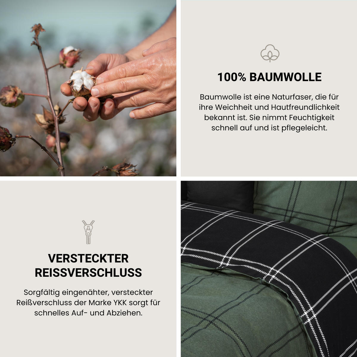 BETTWÄSCHESET Ellis - Feinbiber -2-teilig - 155 x 220 cm - Dunkelgrün - Dunkelgrün, Textil (155/220cm) - SCHIESSER