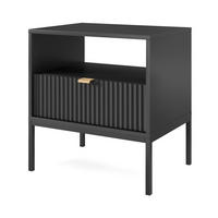 NACHTTISCH 54 cm Galla mit Schublade, Geriffelte Fronten, Schwarz - Schwarz, Holz (54/56/39cm) - Emporius
