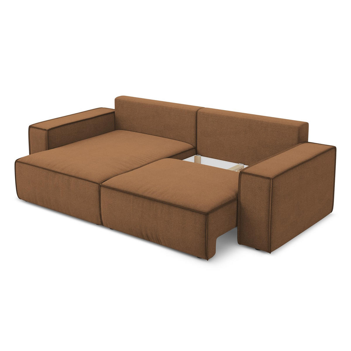 ECKSOFA mit Schlaffunktion Strukturstoff Stoff Orange - Terracotta/Schwarz, Kunststoff/Textil (148/257cm) - LaMiaSofa