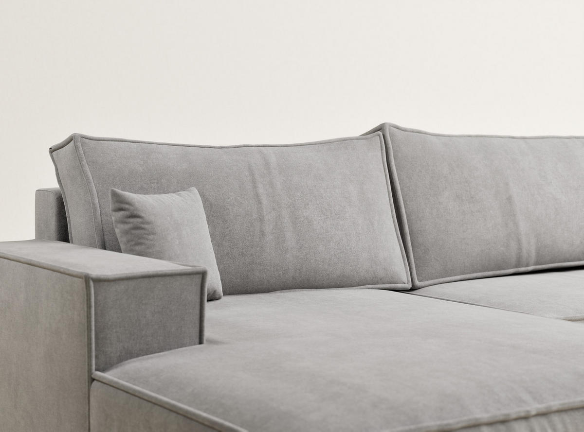 WOHNLANDSCHAFT Kyoto Grau Beige Webstoff - Schwarz/Grau, Holz/Holzwerkstoff (398/70/148cm) - Maison de Reve