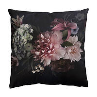 DEKOKISSEN Blumen mit Nebel auf Schwarz 40/40 cm - Schwarz, Textil (40/40/10cm) - Bilderwelten