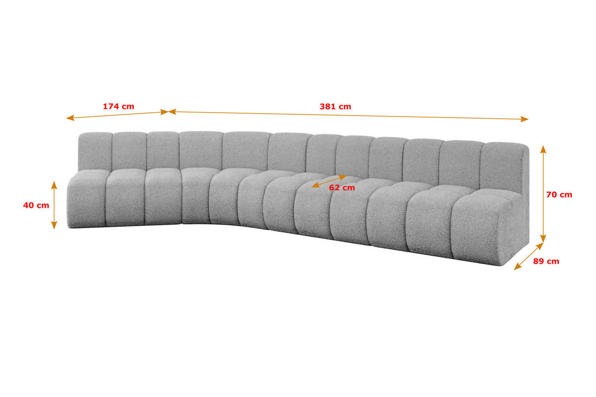 ECKSOFA modulares Sofa Montra-L2 - 381x174x70 cm Hellgrau - Hellgrau, Holzwerkstoff/Textil (381/174cm) - ALTDECOR