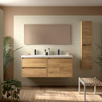 BADEZIMMERMÖBEL NOJA 1400 2 Türen und 2 Schubladen EICHE AFRIKA + Waschtisch + Spiegel - Schwarz, Metall (45/54/140cm) - Salgar