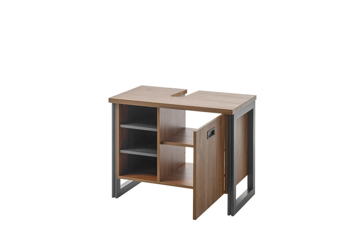 WASCHBECKENUNTERSCHRANK I12 Stirling Oak & Matera 81/62/40 cm breit mit offenen Fächern - Eichefarben, Holzwerkstoff (81/62/40cm) - Livojo