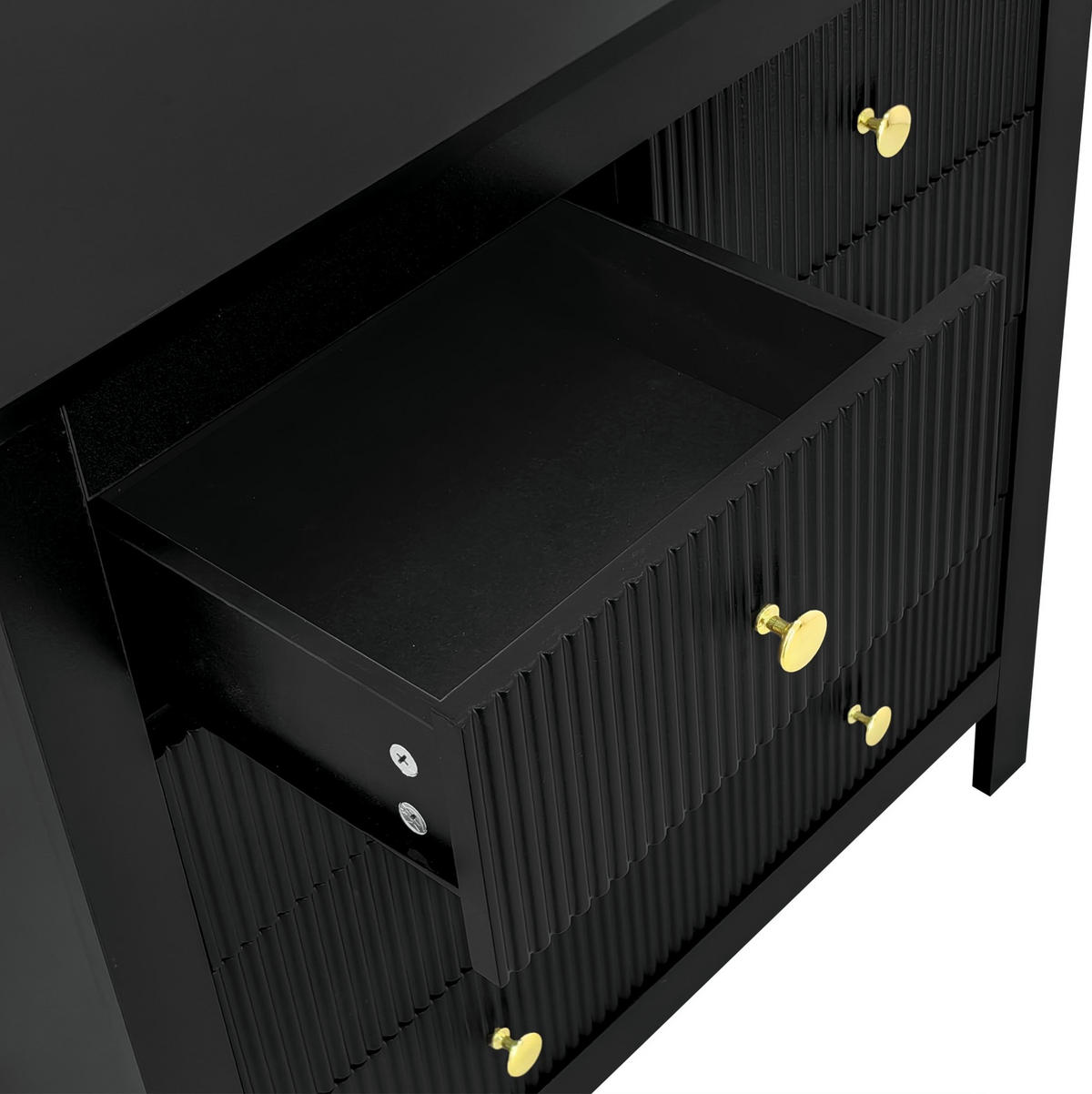 KOMMODE 79/80,5/39,5 cm Schwarz aus Spanplatte mit 5 Schubladen - Schwarz, Holzwerkstoff (39.5/80.5/79cm) - OKMYHOME