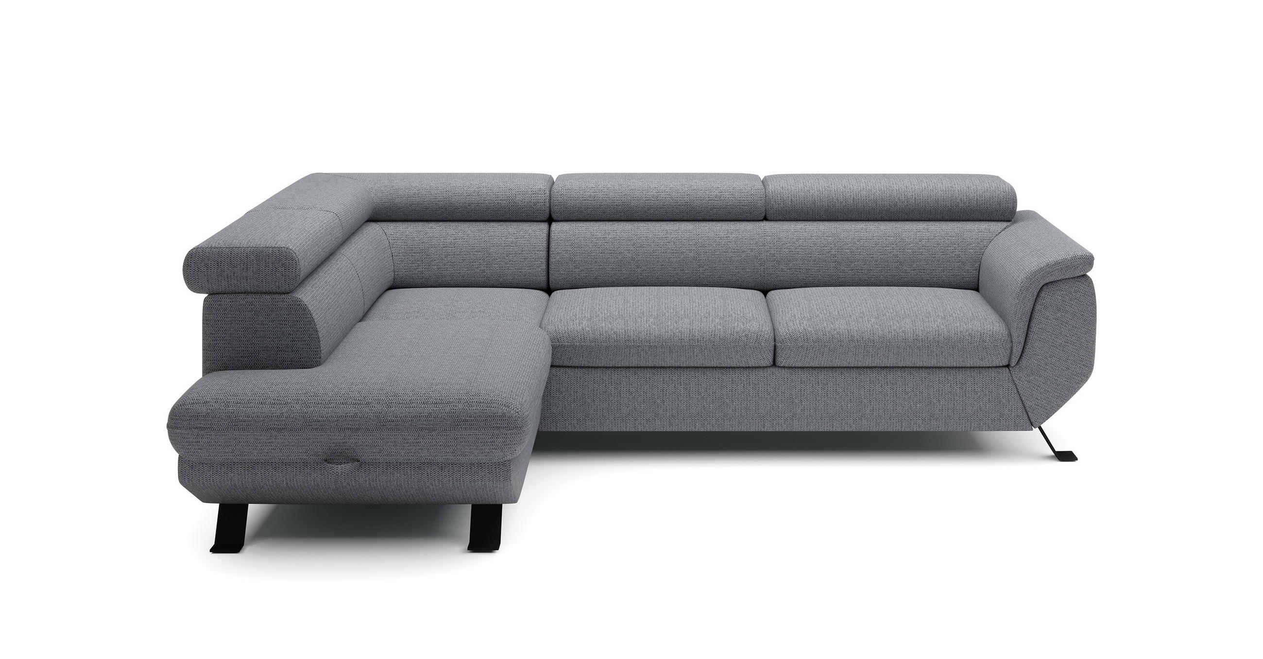 ECKSOFA RAVEN L mit Schlaffunktion und Bettkasten, Freistehend, Polstersofa mit Verstellbaren Kopfstützen, 257x198x96 cm, Linke, Grau - Grau, Holz/Textil (198/256cm) - DomoHome