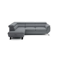 ECKSOFA RAVEN L mit Schlaffunktion und Bettkasten, Freistehend, Polstersofa mit Verstellbaren Kopfstützen, 257x198x96 cm, Linke, Grau - Grau, Holz/Textil (198/256cm) - DomoHome
