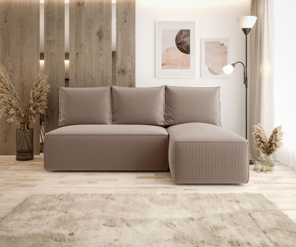 ECKSOFA mit Schlaffunktion SAVIO MINI Poso 02 Rechts - Cappuccino, Textil (200/140cm) - Bedante