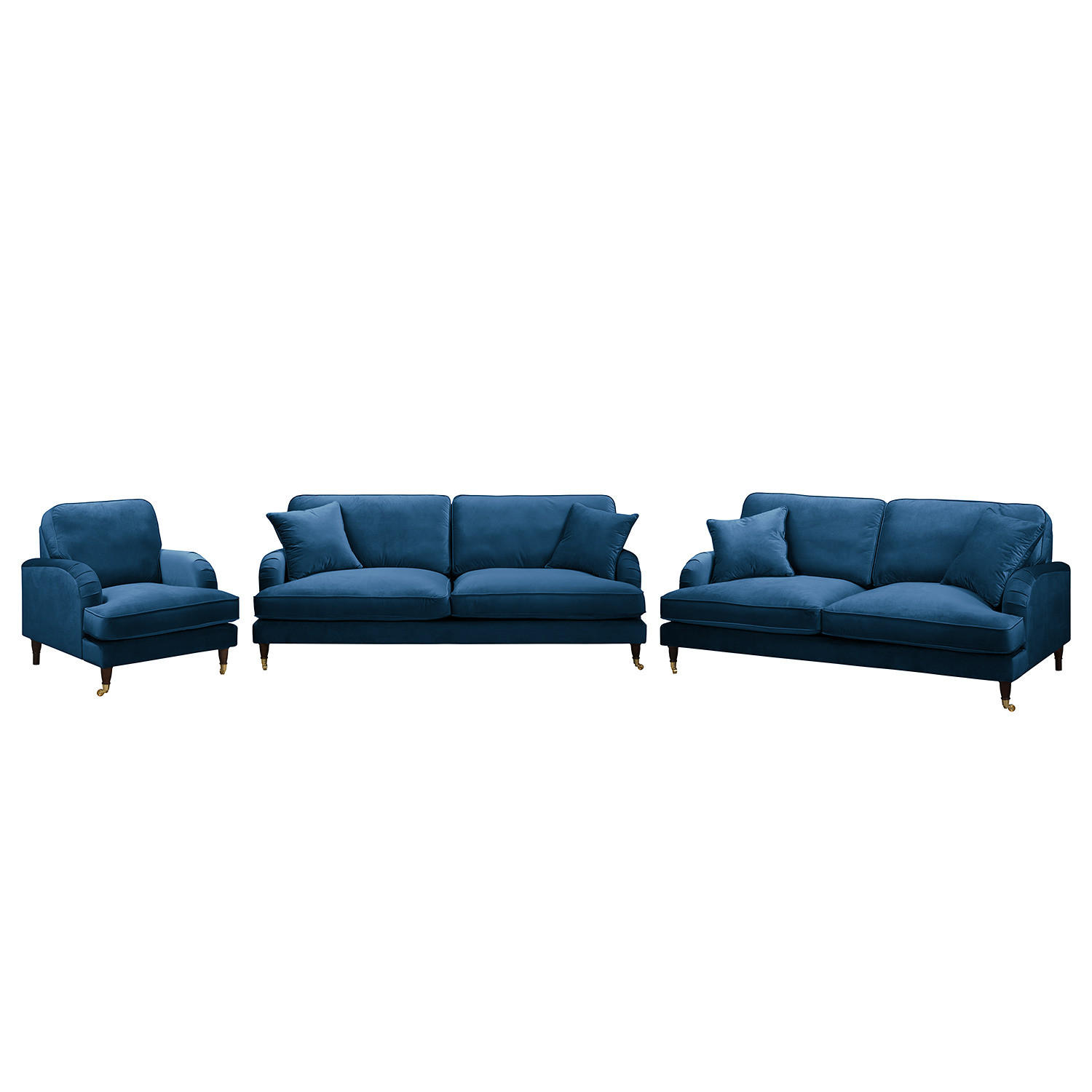 POLSTERGARNITUR (3-2-1) - Samt - Dunkelblau, Textil (211/85/96cm) - home24