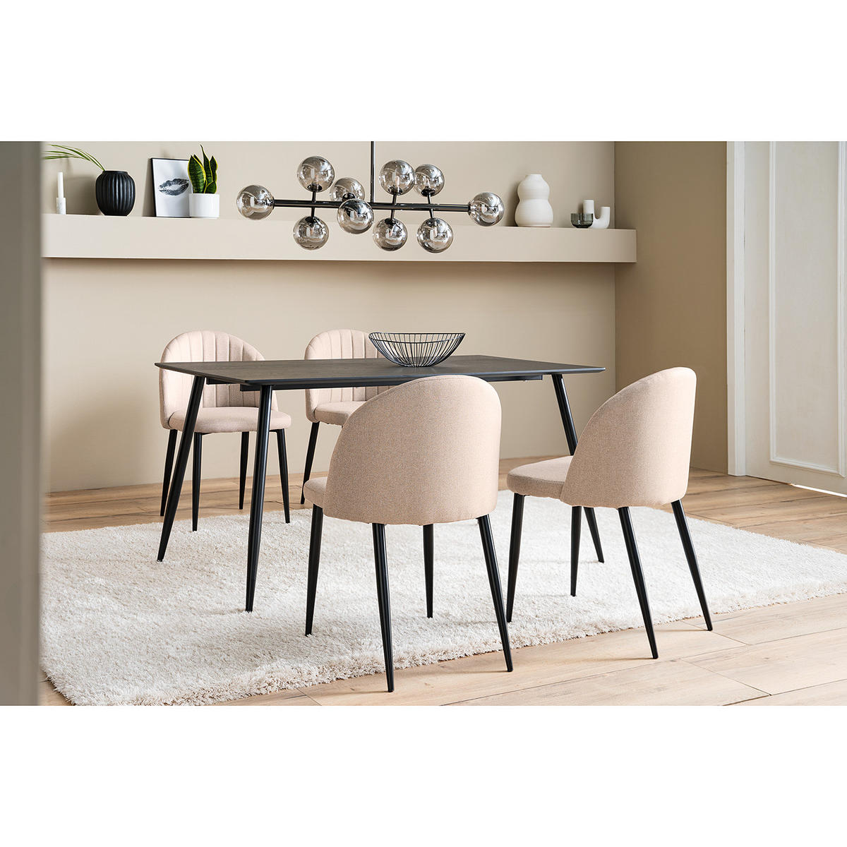 POLSTERSTUHL - 2er-Set - Webstoff / Eisen - Beige, Textil/Metall (49/81/51cm) - home24