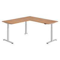 ECKSCHREIBTISCH elektrisch höhenverstellbar L-Form 220/200/74 cm in Nussbaumfarben/Silberfarben - Silberfarben/Nussbaumfarben, Holzwerkstoff (220/200/74cm) - bümö