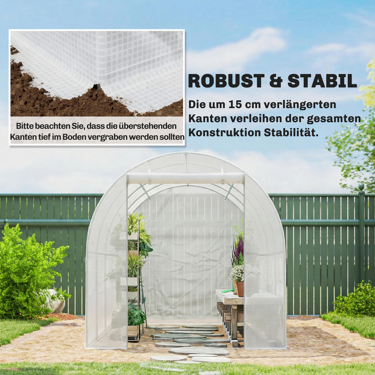 GEWÄCHSHAUSFOLIE DE-05802 mit Tür und 8 Fenstern 400/200/200 cm Weiß - Weiß, Kunststoff (200/200/400cm) - ComfortXL