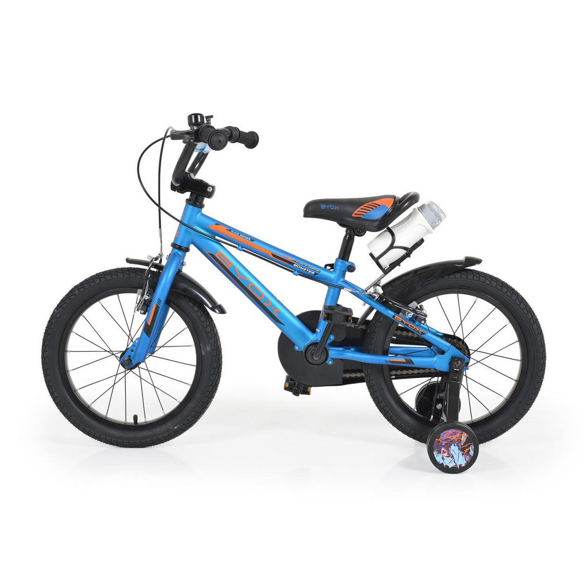 KINDERFAHRRAD 16" Monster blau, Stützräder, Reflektoren, einstellbar - Blau, Metall (72cm)
