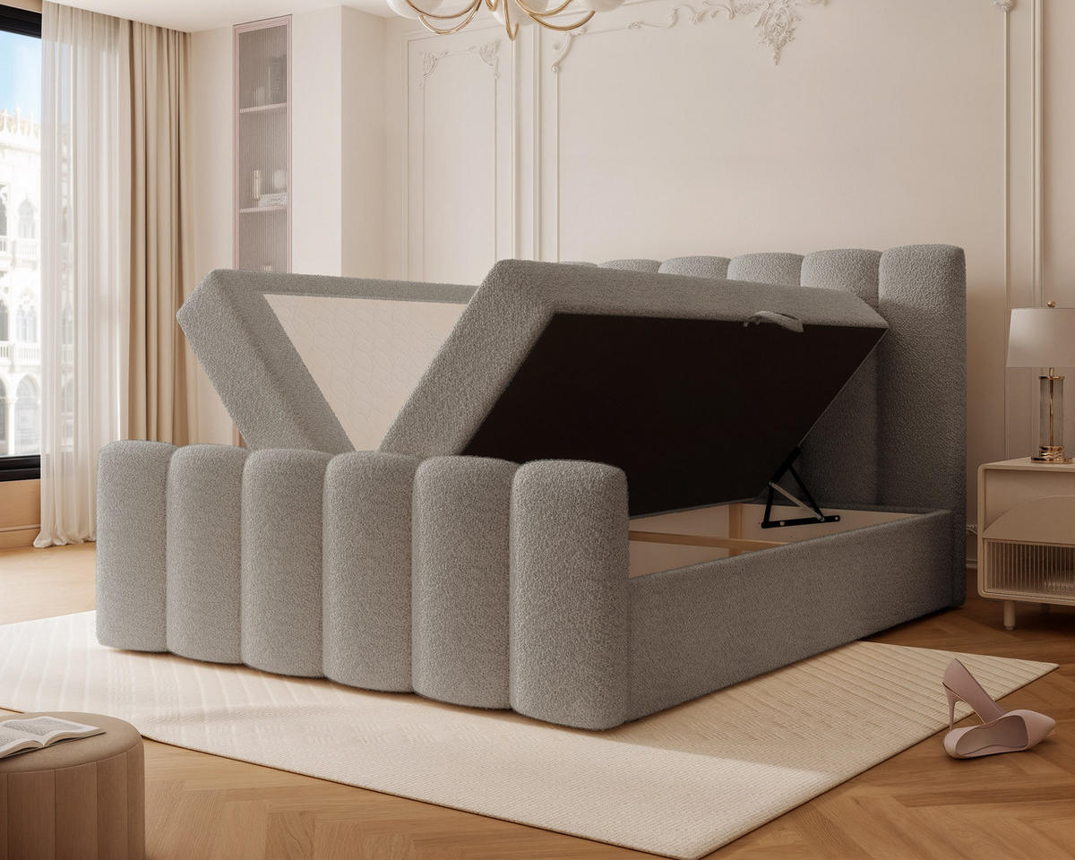 BOXBETT FERRERO 160/200 cm, in Grau, mit Matratze - Grau, Textil (160/200cm) - Idohome