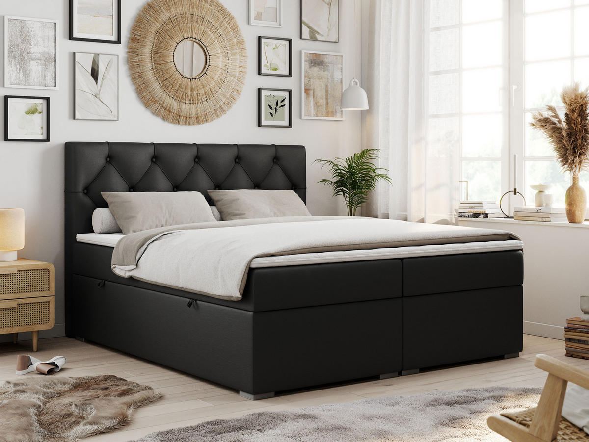BOXBETT ALDA 180/200 Schwarz Kunstleder - H4 - Schwarz, Holz/Textil (180/200cm) - MKS
