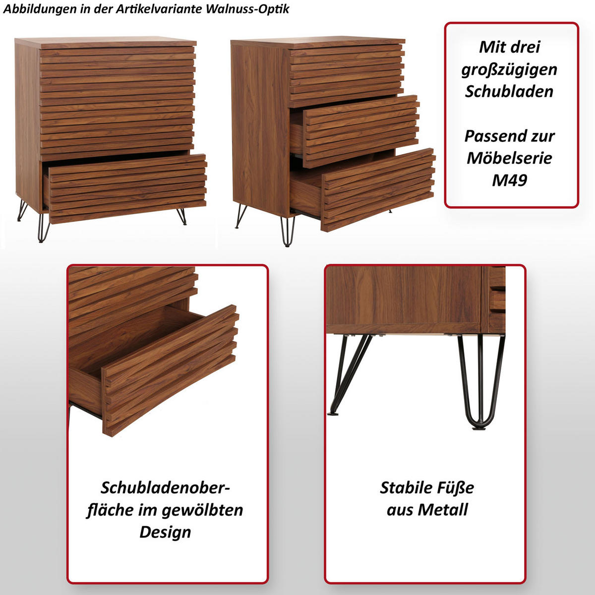 KOMMODE Walnuss Dekor - Walnussfarben, Holzwerkstoff (80/94/45cm) - MCW