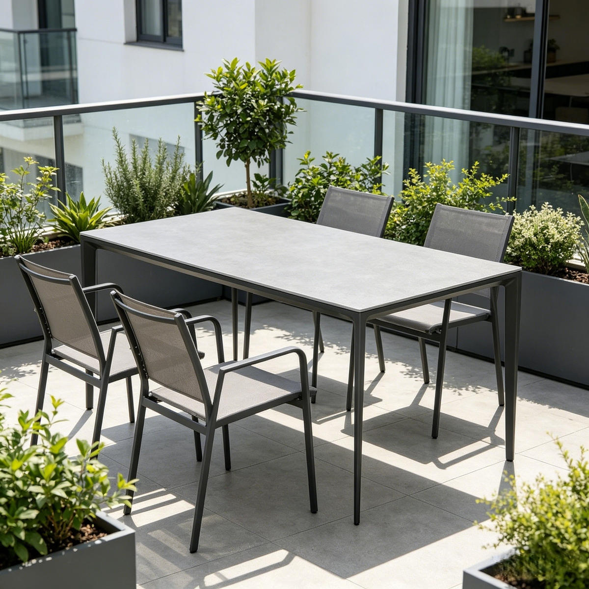 GARDEN ESSTISCH Platte & Stahl Grau, Matt - Grau, Metall (90/160/75cm) - Authentics