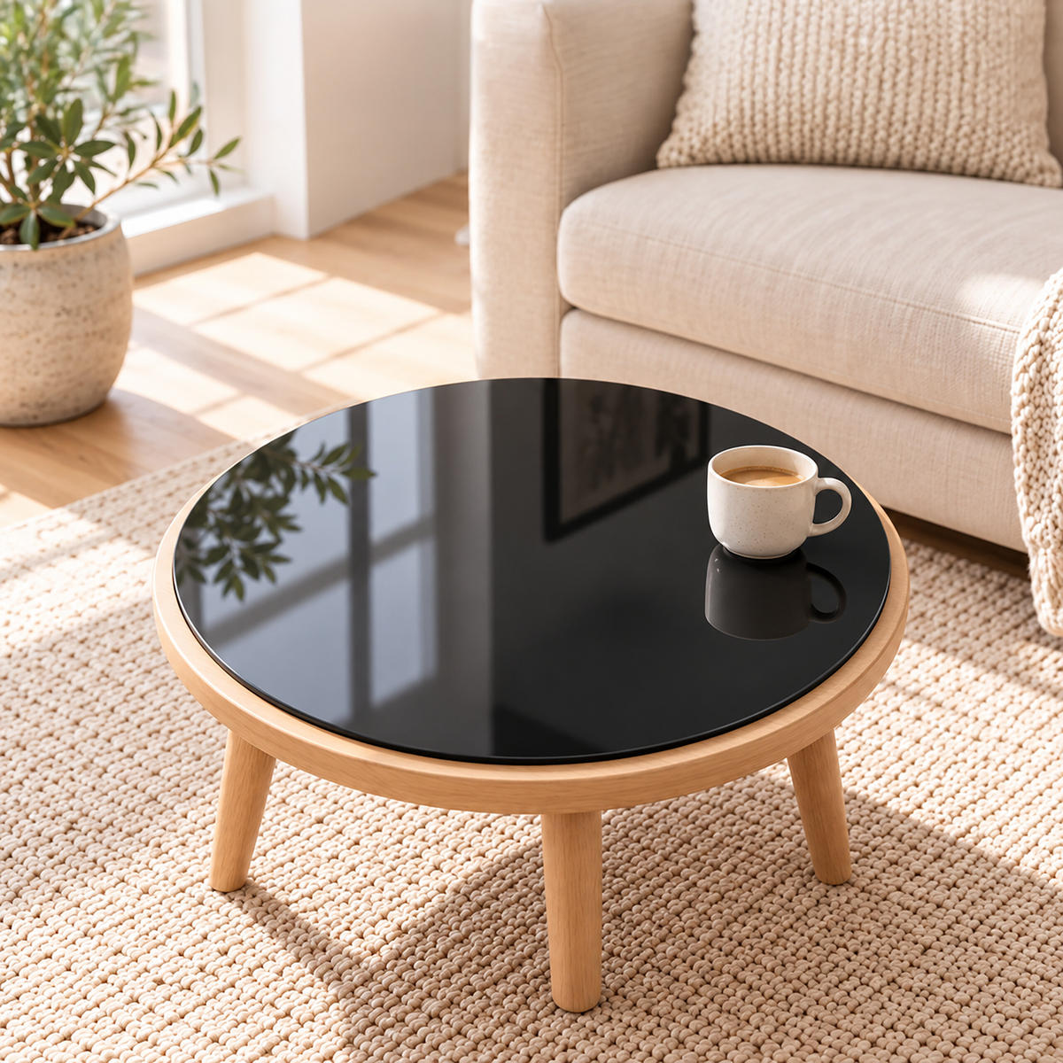 GLASPLATTE Schwarz ESG 80 cm rund - Schwarz, Glas (80/80/0.6cm) - Relaxdays