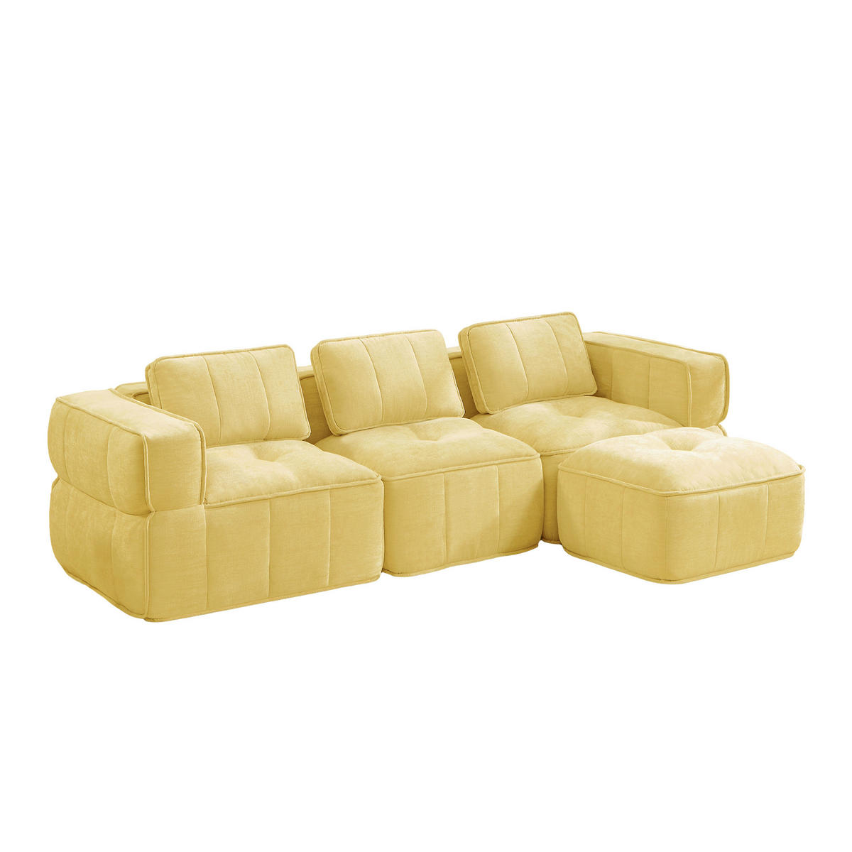 ECKSOFA 271/162/67 cm Gelb mit 1 Fußhocker - Gelb, Textil (271/162cm) - Oxeza