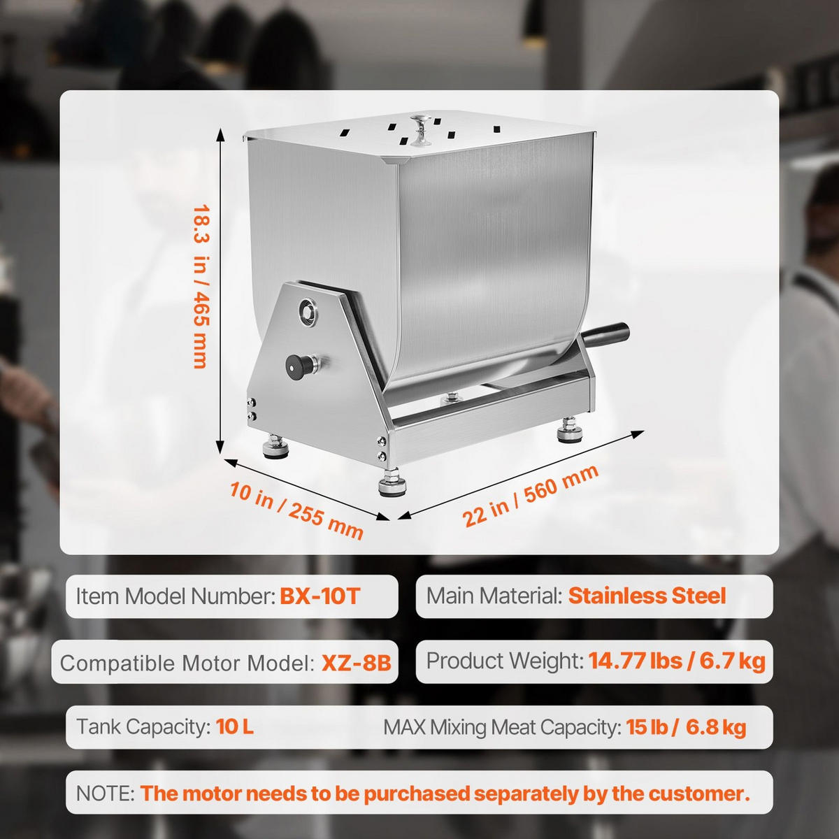 FLEISCHWOLF Manueller Fleischmischer 10L, KIPPBARER BEHÄLTER, Edelstahl - Silberfarben, Metall (28.01/40/45cm) - Rolipo