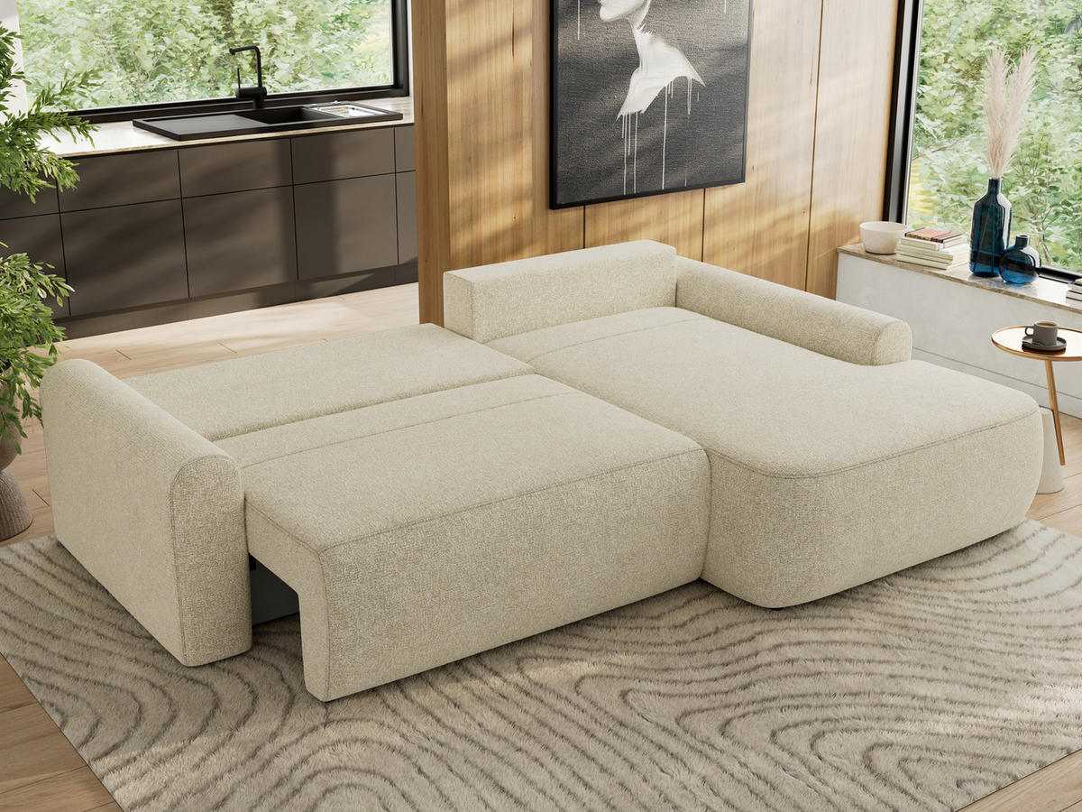 ECKSCHLAFSOFA CUBO L Creme Struktur - rechts - Creme/Schwarz, Kunststoff/Textil (187/273cm) - MKS