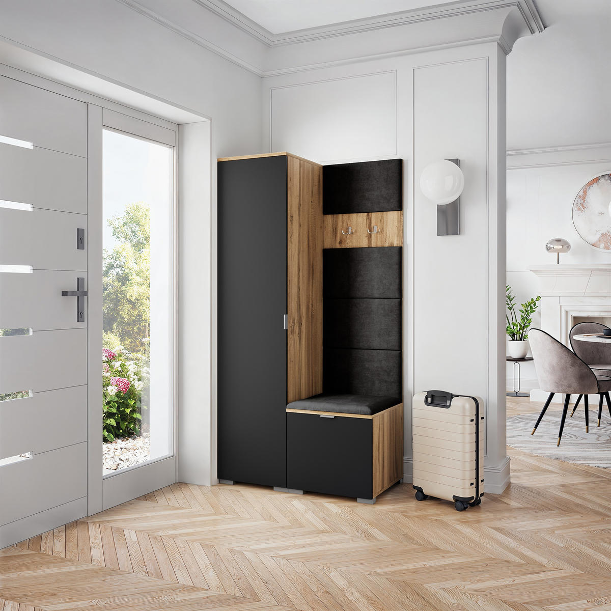 GARDEROBENSCHRANK LORI 95/181/51 cm Modern Eiche Wotan - Eiche Wotan/Schwarz, Holzwerkstoff (95/181/51cm) - MASSENO