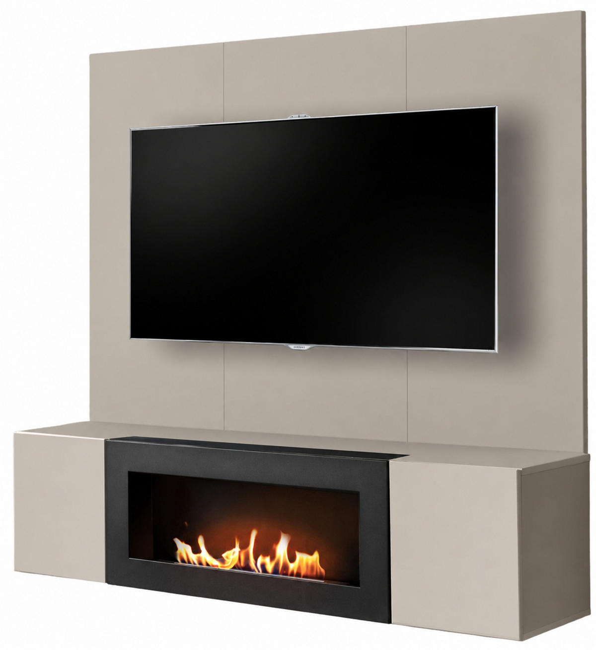 TV-LOWBOARD Kaschmir 160 cm hängend, Set inklusive Ethanol Kamin und Wandpaneel - Kaschmir, Holzwerkstoff (160/158/40cm) - Inn.Furn