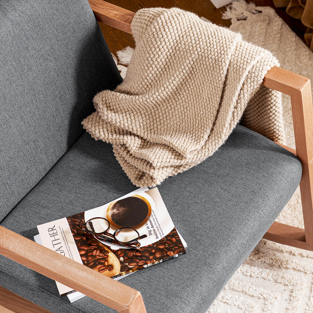 SCHAUKELSTUHL Buche Grau - Hellgrau, Holz/Textil (66/75cm) - SoBuy