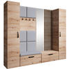 GARDEROBE Margaret XL 242/203/43 mit gepolsterten Paneelen/Lamellen/Spiegel - Schwarz/Eiche Artisan, Holzwerkstoff/Kunststoff (242/203/43cm) - Beautysofa