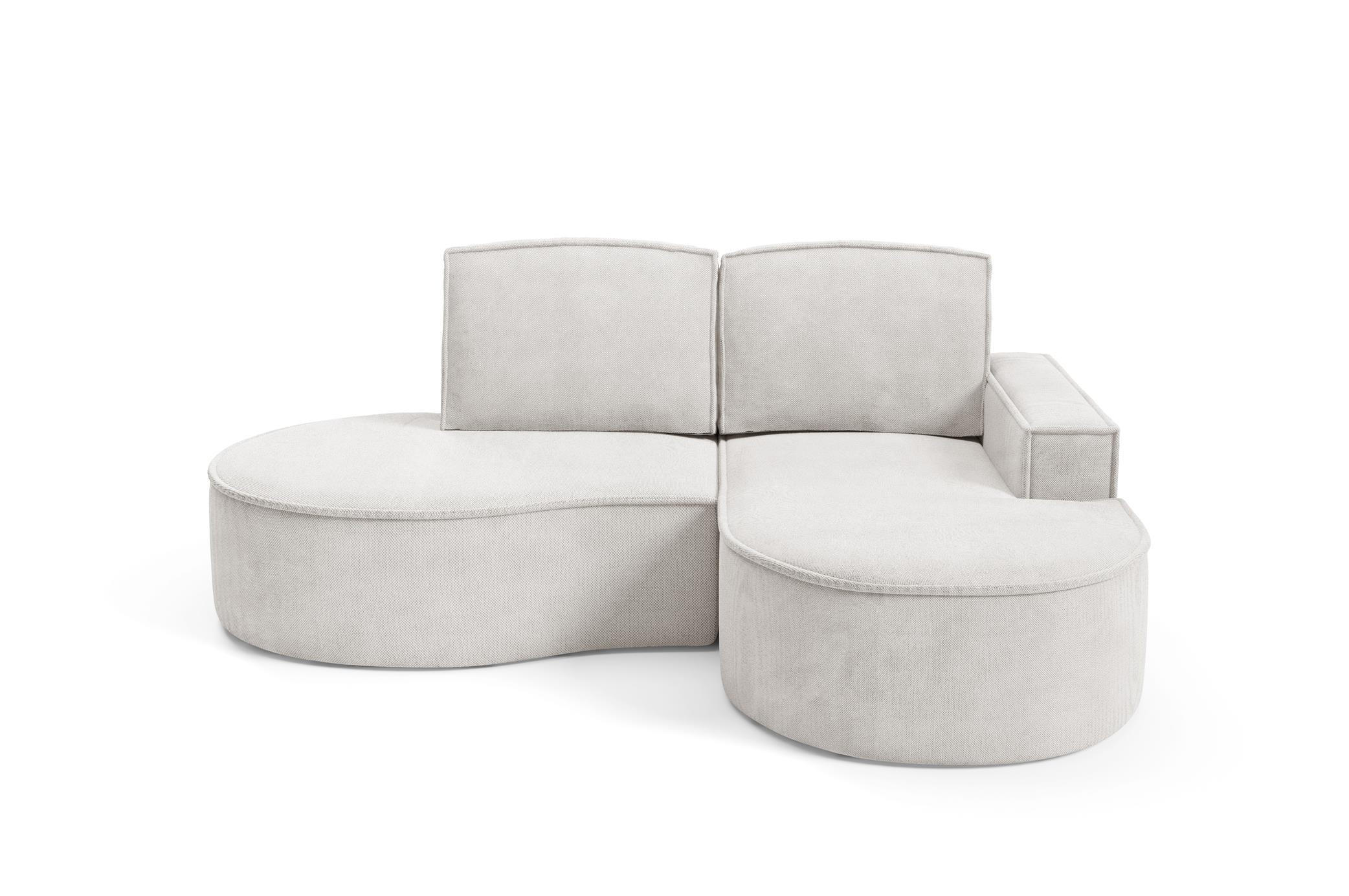 ECKSOFA Flow Weiß, mit Kissen in Curio Stoff, rechte seite - Weiß, Holzwerkstoff/Textil (210/157cm) - Bettso